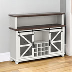 OKD Farmhouse Coffee Bar Cabinet with LED Lights, 55" Wine Bar Cabinet w/Sliding Barn Door & Wine and Glass Rack, Kitchen Buffet Cabinet w/Storage Shelves for Dining Room,Antique White