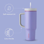 Owala Stainless Steel Triple Layer Insulated Travel Tumbler with Spill Resistant Lid, Straw, and Carry Handle, BPA Free, 40 oz, Light Purple (Whimsical Daydream)