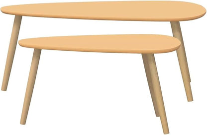 Brown Solid Pine Wood Coffee Table Set of 2 Pieces - Image 5