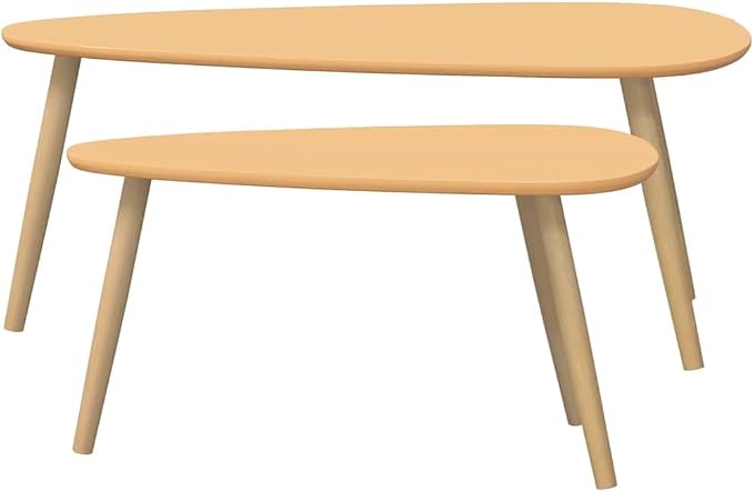 Coffee Table Set of 2 Scandinavian Coffee Table & Center Table Brown Solid Pine - Image 5