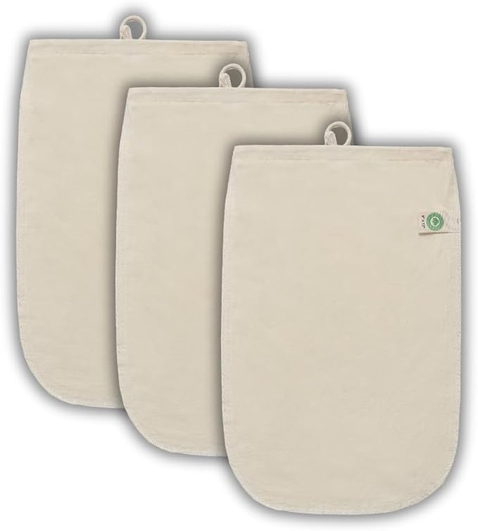 3 Pack Reusable Cold Brew Coffee Bags - 100% Organic Cotton Reusable Cold Brew Coffee Filters Bags - Large Coffee Sock Filters - Mason Jar Cold Brew Bags - Washable Coffee Filter Pouch (Large 12"x8")
