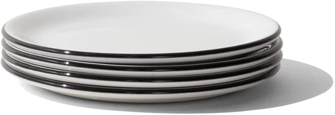 Made In Cookware - Set of 4 - Bread and Butter Plates - White With Black Rim - Porcelain - Crafted in England