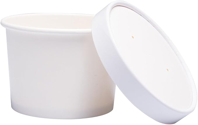 Paper Ice Cream Cups with Paper Lids, Paper Hot/Cold Soup Cups with Lids (White) (40, 8 oz)