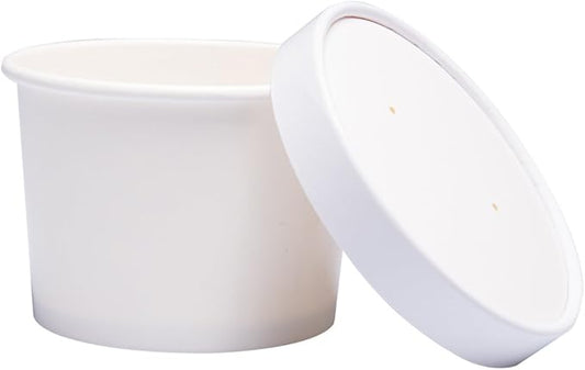 Paper Ice Cream Cups with Paper Lids, Paper Hot/Cold Soup Cups with Lids (White) (40, 8 oz)