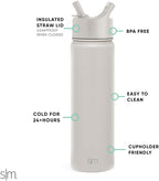 Simple Modern Water Bottle with Straw Lid Vacuum Insulated Stainless Steel Metal Cup Bottles | Reusable Leak Proof BPA-Free Flask for Gym, Travel, Sports | Summit Collection | 22oz, Almond Birch