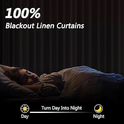 Yellow 100% Blackout Linen Curtains 84 Inch Length 2 Panels Set - Image 2