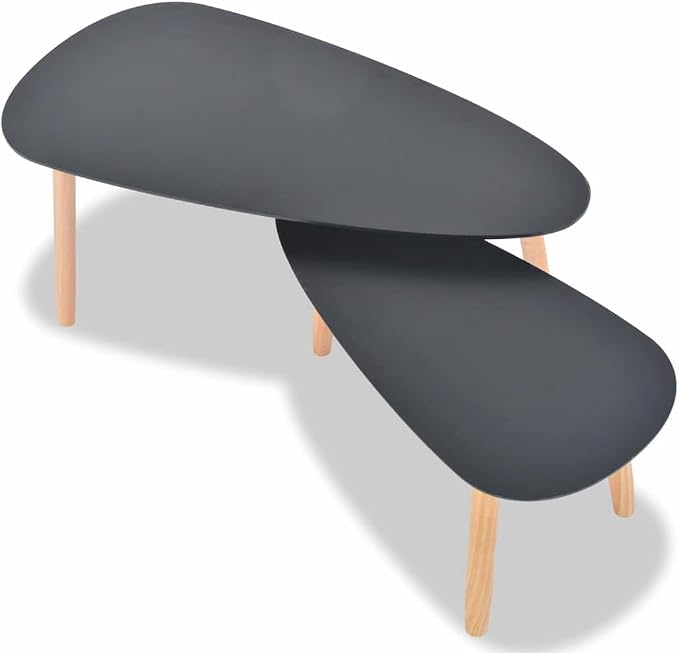 Coffee Table Set of 2 Black Solid Pine Wood Legs - Image 5