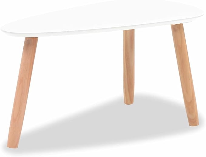White Solid Pinewood and MDF Coffee Table Set of 2, Scandinavian Style Modern - Image 6