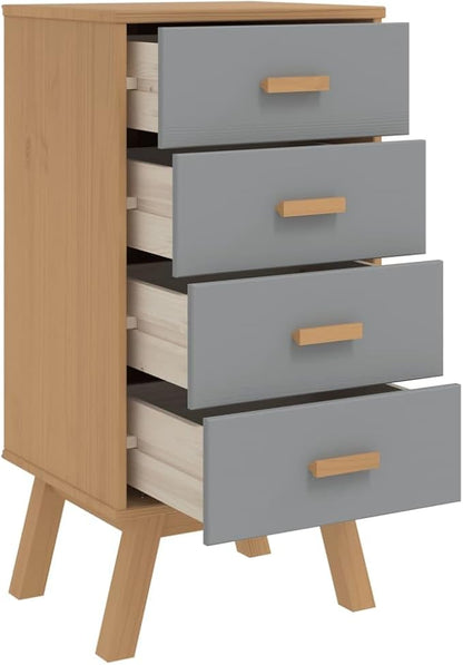 Scandinavian Style Grey and Brown Solid Pine Wood Bedside Cabinet - Image 6