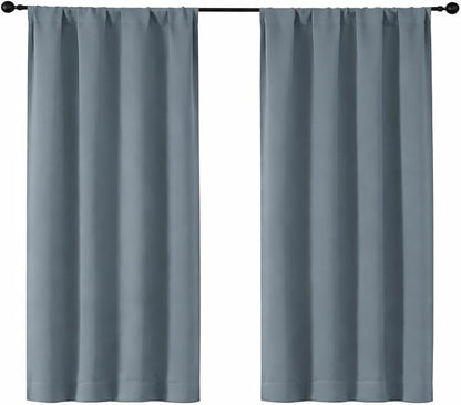 Simplebrand Ava Stone Blue Short Blackout Curtains by Simplebrand