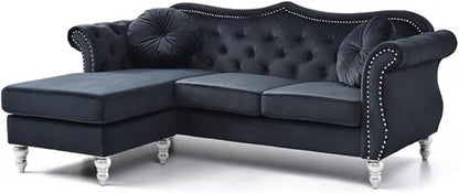 Glory Furniture Hollywood Velvet Sofa Chaise in Black by Glory+Furniture