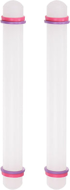 HARFINGTON 2pcs Fondant Rolling Pin with Rings PP 30cm x 2.5cm Non Stick for Baking White