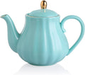 Sweejar Royal Teapot, Ceramic Tea Pot with Removable Stainless Steel Infuser, Blooming & Loose Leaf Teapot - 40 Ounce (Turquoise)