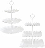 2 Set of 3-Tier Plastic Cupcake Stand Dessert Plates Mini Cakes Fruit Candy Display Tower White for Birthday Tea Party Baby Shower Serving Tray