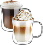 ecooe 12 oz Double Walled Glass Coffee Mug Latte Cappuccino Cups Set of 2, Clear Glass Coffee Cups with Handle, Insulated Coffee Cup Borosilicate Heat Resistant Double Wall Glass Coffee Mug Tea Cups