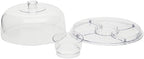 JOEY'Z Extra Large (12") 6 in 1 Acrylic Cake Stand with Dome Lid Multifunctional Serving Platter and Plate, Salad Bowl/Veggie Platter/Punch Bowl/Desert Platter/Chips & Dip - BPA Free