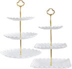 RAUVOLFIA 2 Pack of Plastic Round & Square Dessert Cupcake Stand, 3 Tier Cup Cake Holder Tower for Tea Party/Birthday/Wedding, Plastic Tiered Serving Tray (White)