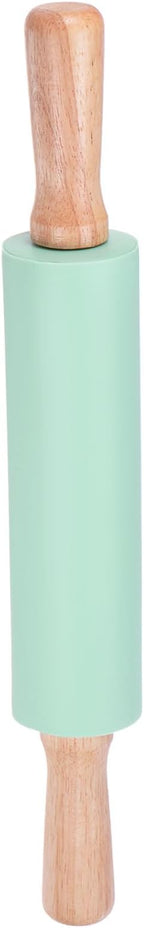 HARFINGTON Silicone Rolling Pins for Baking 14.96 Inch Non-Stick Silicone Surface Wooden Handle Rolling Pin Small Roller Playdough Rolling Pins for Fondant Kitchen Dough Pizza, Green