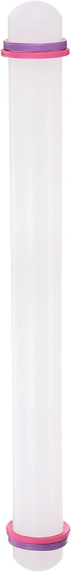 HARFINGTON Fondant Rolling Pin 20 Inch x 1.38 Inch Adjustable Guide Rings Non-Stick PP Plastic Fondant Roller Dough Roller Kitchen Decorating Tools for Cookie Pastry Pizza Clay