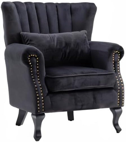 Mid-Century Modern Accent Chair Velvet Armchair Tufted Wingback Santa Club - Image 8
