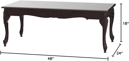 Roundhill Furniture Traditional Ornate Detailing Wood Coffee Table, Dark Cherry - Image 2