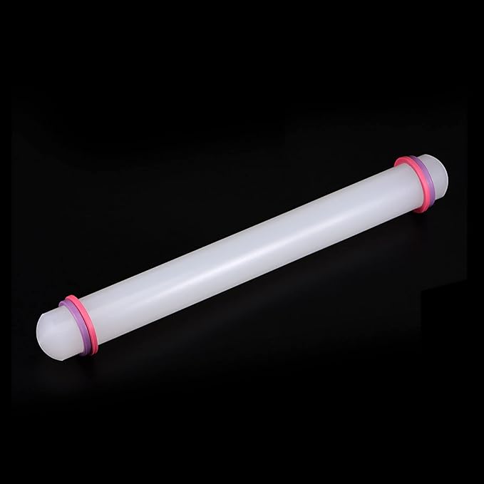 HARFINGTON Fondant Rolling Pin 13 Inch x 1.38 Inch Adjustable Guide Rings Non-Stick PP Plastic Fondant Roller Dough Roller Kitchen Decorating Tools for Cookie Pastry Pizza Clay