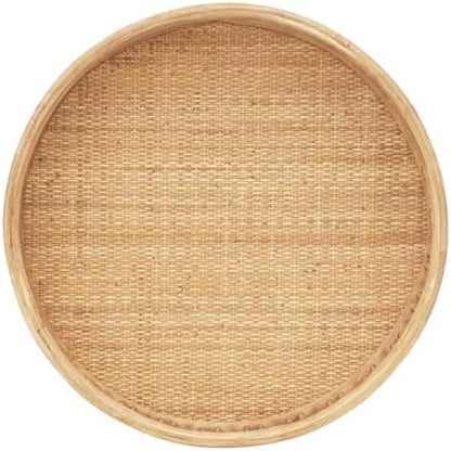 FINECASA Round Rattan Coffee Table, Modern Unique Farmhouse Tray Top Center - Image 6