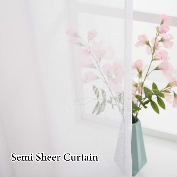 MIULEE White Sheer Curtains 24 inch Length Linen Textured Kitchen Window - Image 4