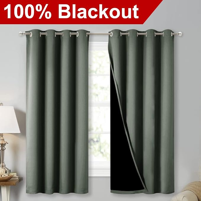 NICETOWN Dark Mallard 100% Blackout Lined Curtains, 2 Thick Layers Completely - Image 2