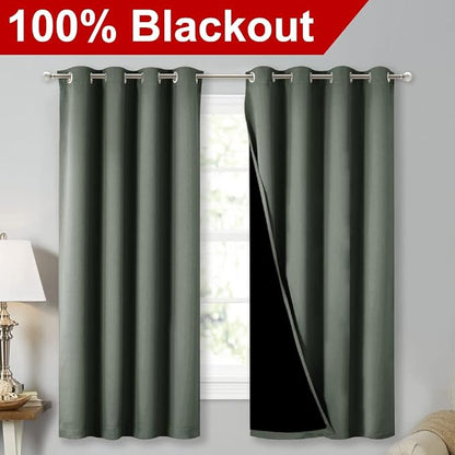 NICETOWN Dark Mallard 100% Blackout Lined Curtains, 2 Thick Layers Completely - Image 2