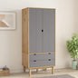 Compact Brown Wardrobe with 2 Drawers and Large Compartment, Solid Pine Wood by Unknown