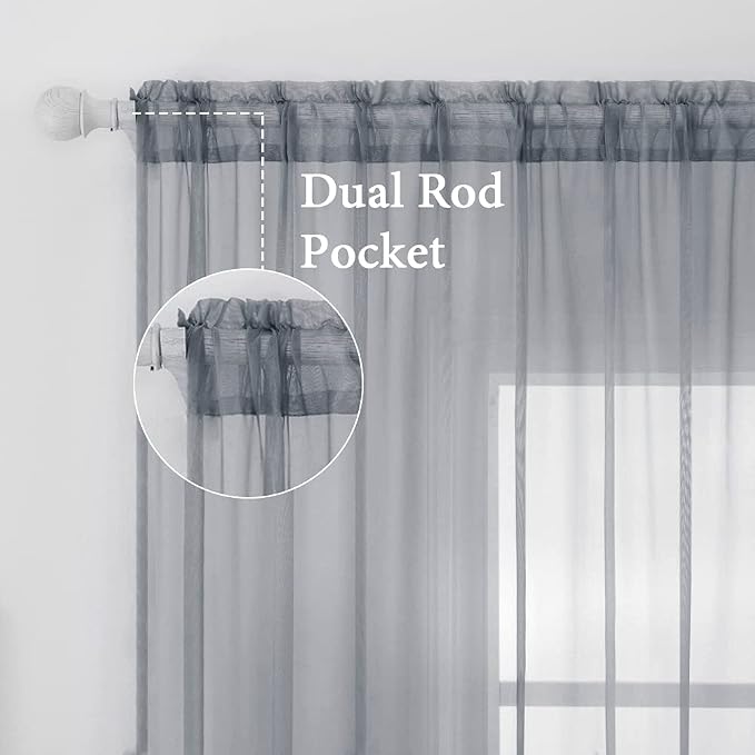 MIULEE 2 Panels Sheer Curtains for Living Room 54X90 Inch Dark Grey | Window - Image 2