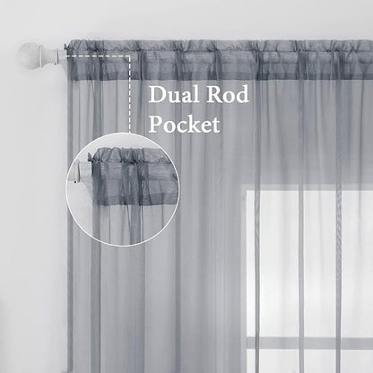 MIULEE 2 Panels Sheer Curtains for Living Room 54X108 Inch Dark Grey | Window - Image 2