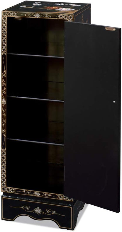 Black Lacquer Mother of Pearl Chinese Pedestal Cabinet - Image 2