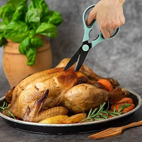 Country Kitchen Kitchen Scissors, Stainless Steel Kitchen Shears, Cooking Scissors for Cutting Meat, Chicken, Herbs and Produce with Blade Cover and Soft Grip Handles, Mint