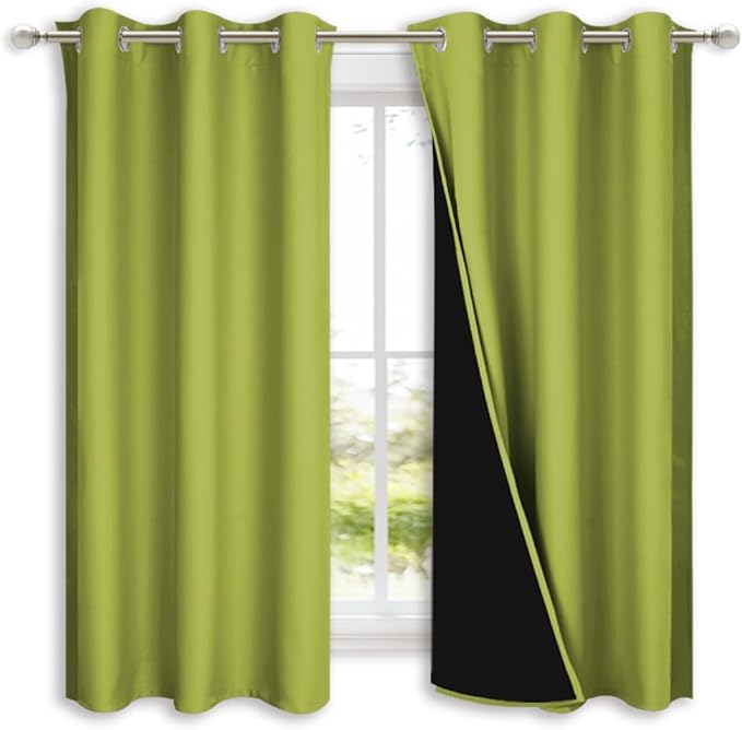 NICETOWN 100% Blackout Lined Curtains, Fresh Green, 1 Pair, 2 Thick Layers - Image 2
