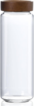40 oz/1200 ml Glass Jar with Airtight Wooden Screw Top Lid, Clear Stackable Food Storage Canister, Large Tall Decorative Glass Container for Coffee, Candy, Cookie, Sugar, Oatmeal, Salt, Pasta