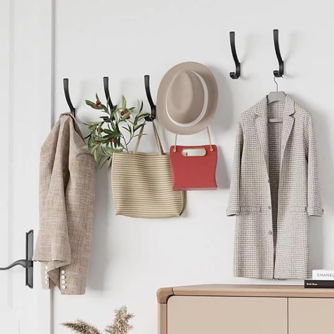4 Pack Hanging Coat Hooks Wall Mount, Coat Hanger Wall Hangers, Metal Hooks for Hanging Heavy Duty, Screw in Hooks for Hanging Towels, Clothes, Backpack, Hat, Bag, Jacket, Key, Robe, Backpack Grey