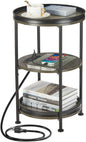 Dulcii Round Side Table with Charging Station, End Table with 3 Shelves by Zexvida