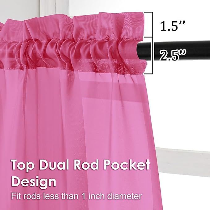 Hot Pink Sheer Curtains 72 Inches Long 2 Panels - Image 3