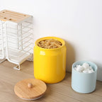 Sweejar Ceramic Kitchen Canisters, 58 FLOZ Porcelain Food Storage Jar with Airtight Seal Wooden Lid, Home Container Serving for Coffee Beans, Tea-leave, Sugar, Salt and More, Tool Bucket (Yellow)