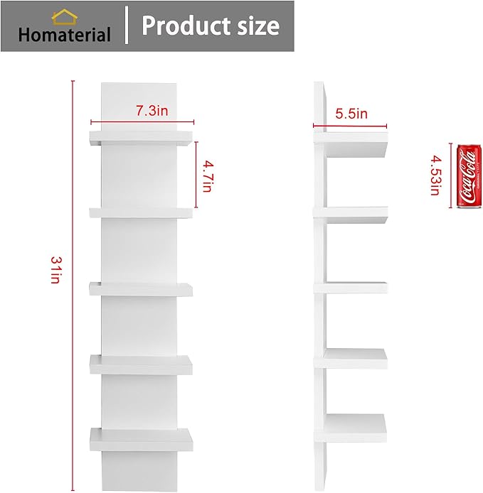 Homaterial 5 Tier Shelvesl, Vertical Column Wall Decor Mount Floating Shelves - Image 3
