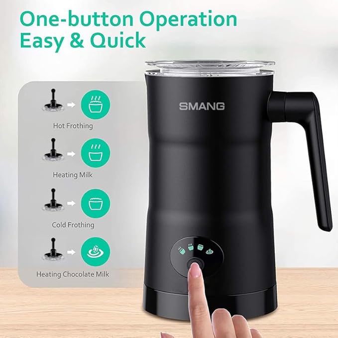Electric Milk Frother, 4 in 1 Milk Steamer, 11.8oz/350ml Automatic Warm and Cold Foam Maker, Milk Warmer for Latte, Cappuccinos, Macchiato, Hot Chocolate, Coffee, Matte Black