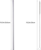10 Pcs Stainless Steel Straws, Reusable Drinking Straws, Straight Metal Straw Sets with 2 Pcs Cleaning Brushes (10.5 Inch, Silver)