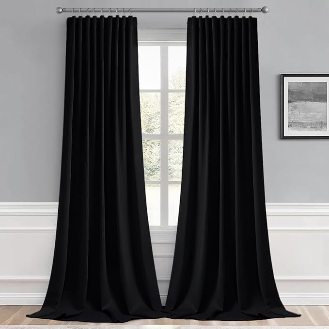 MIULEE Black Back Tab Blackout Curtains 52x108 Inch Long 2 Panels Set | Rod - Image 9