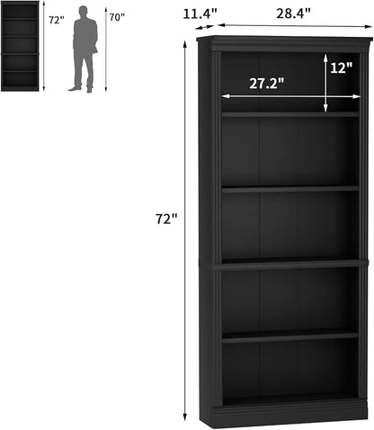 Furniwell Bookcase Bookshelves, 5-Shelf Tall Bookcase 71" Wood Open Display - Image 2