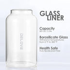 Delove 68 oz/2 Liter Glass Pitcher with Shatterproof Shell - Heat Resistant Glass Liner - Stainless Steel Lid - Carafe & Jug for Iced Tea,Hot/Cold Water,Homemade Juice Beverages (Blue)