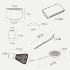 Japanese Matcha Tea Set (7pcs) - Matcha Whisk and Bowl, Whisk Stand (Chasen Holder), Scoop, Starter Making Kit for Matcha Tea Ceremony (Kiln Glaze-White)