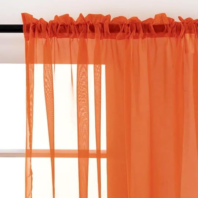 SpaceDresser Burnt Orange Sheer Curtains 4 Panels Rod Pocket Semi-Sheer Curtain - Image 3