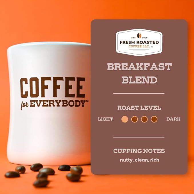 Fresh Roasted Coffee, Breakfast Blend, 2 lb (32 oz), Light Roast, Kosher, Whole Bean